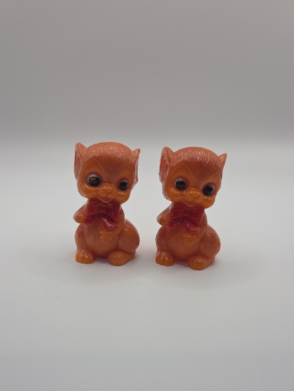 Pair of Orange Resin Kitten Figurines with Red Bows MCM Hong Kong 1960's